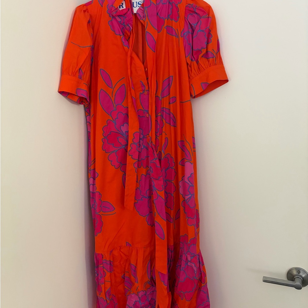 SLOANE Vibrant Orange and Pink Midi Dress